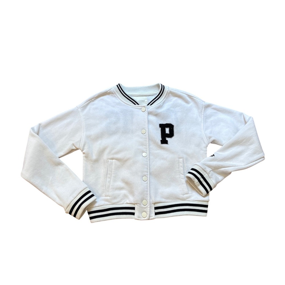 No Comment Varsity Jacket Girls White Paris 23 Letterman Fleece SIZE M(10/12)